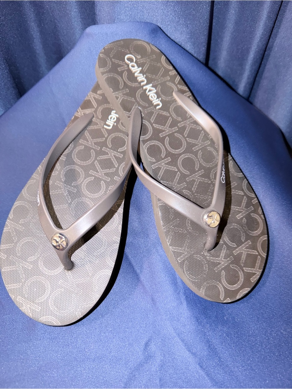 Calvin Klein Brown Logo Monogram Flip-Flops